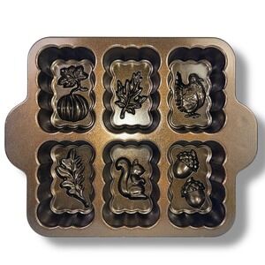 Williams Sonoma Nordic Ware Fall Harvest Loaf Pan Bronze 6 Cavity Cast Aluminum